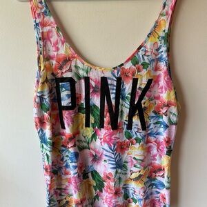 VS Pink Floral Low Back Tank Top L NWT